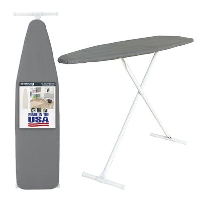 Full Size Ironing Board with Cover & Pad  Made in USA by Seymour Home Products Adjustable Steel T-Legs, 35" High Perforated Top for Steam Durable Iron Board for Home, Laundry Room (Grey)