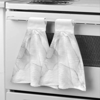 Chucoco Abstract Marble Texture Kitchen Hanging Towel, Set of 2 Absorbent Soft Hand Tie Towel Grey Sliver Agate Stone Durable Tea Bar Dish Towels for Bathroom Laundry Room Decor