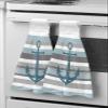 Kitchen Hanging Tie Towel, 1 Pack Reusable Quick Drying Hand Towel Nautical Anchor Blue Grey Stripe Cleaning Cloth with Loop Bathroom Tie Towels Modern Simplistic Striped view 1