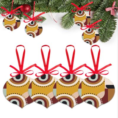 Acrylic Christmas Ornament Set of 4 MId Century Arch Minimalist 2023 Xmas Tree Tag Decorations, Ethnic Geometric Ornaments with Ribbon for Holiday Party Hanging Tag Accessories