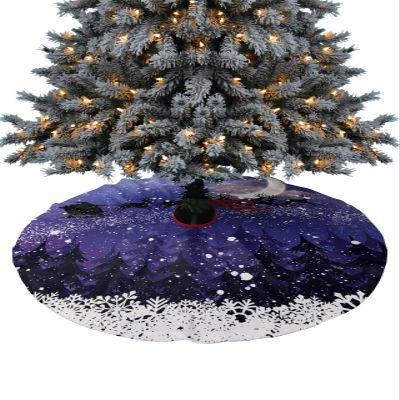 Christmas Tree Skirt Christmas Snowy Santa Claus Elk Sled Holiday Tree Ornaments 4ft Xmas Trees Mat Home Decoration for Indoor Outdoor Party