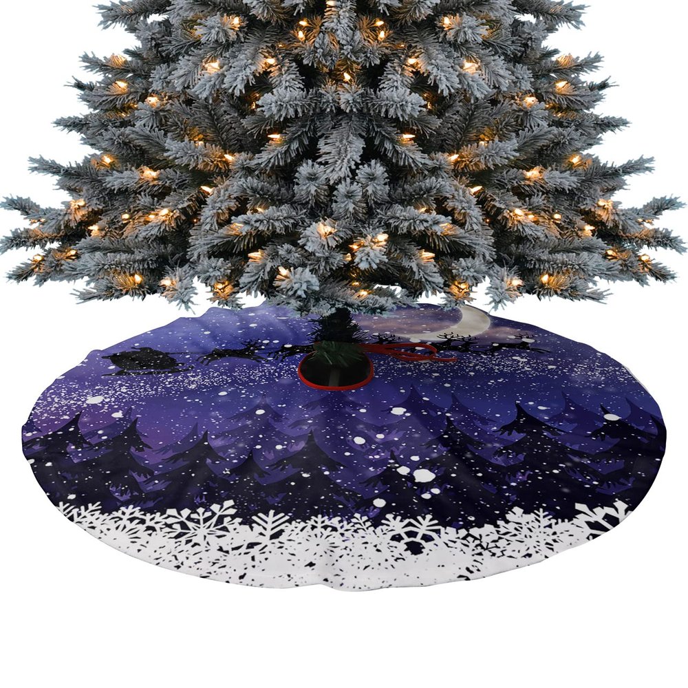 Christmas Tree Skirt Christmas Snowy Santa Claus Elk Sled Holiday Tree Ornaments 4ft Xmas Trees Mat Home Decoration for Indoor Outdoor Party