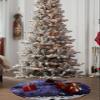 Christmas Tree Skirt Christmas Snowy Santa Claus Elk Sled Holiday Tree Ornaments 4ft Xmas Trees Mat Home Decoration for Indoor Outdoor Party view 4