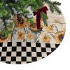 Christmas Tree Skirt Farm Rooster Sunflower Holiday Tree Ornaments 4ft Flower Wood Board Retro Buffalo Plaid Xmas Trees Mat Home Decoration for Indoor Outdoor Party view 1