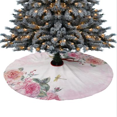 Christmas Tree Skirt Spring Watercolor Flower Branch Holiday Tree Ornaments 4ft Blossoms Botanical Pastel Xmas Trees Mat Home Decoration for Indoor Outdoor Party