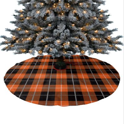 Christmas Tree Skirt Fall Orange Black Buffalo Plaid Holiday Tree Ornaments 4ft Chic Grid Gingham Xmas Trees Mat Home Decoration for Indoor Outdoor Party