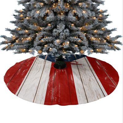 Christmas Tree Skirt Puerto Rico Flag on Shabby Wood Grain Holiday Tree Ornaments 4ft Star on Blue Red White Xmas Trees Mat Home Decoration for Indoor Outdoor Party