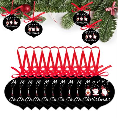 Acrylic Christmas Ornament Set of 10 Merry Christmas Dwarfs White Xmas Snowflakes 2023 Xmas Tree Tag Decorations, Black Ornaments with Ribbon for Holiday Party Hanging Tag Accessories