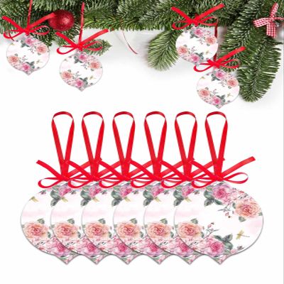 Acrylic Christmas Ornament Set of 6 Spring Watercolor Flower Branch 2023 Xmas Tree Tag Decorations, Blossoms Botanical Pastel Ornaments with Ribbon for Holiday Party Hanging Tag Accessories