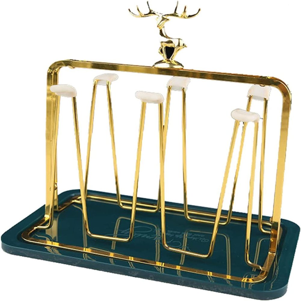 Cup Drying Rack Stand, Mug Rack 6 Cup Metal Hooks Drainer Holder Display Stand for Mugs, Glasses, Bottles on Home Kitchen Countertop,B