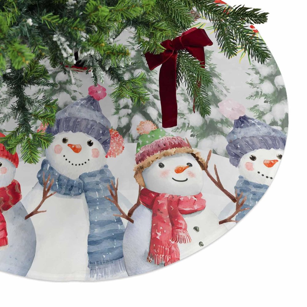 Christmas Tree Skirt Christmas Snowman with Red Cardinal Holiday Tree Ornaments 4ft Green Pine Branch Xmas Tree Xmas Trees Mat Home Decoration for Indoor Outdoor Party