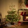 Christmas Tree Skirt Thanksgiving Pumpkin Retro Maple Leaf Holiday Tree Ornaments 4ft Brown Wood Plank Xmas Trees Mat Home Decoration for Indoor Outdoor Party view 4