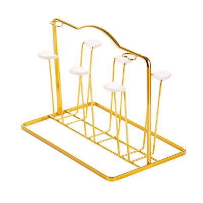 Cup Drying Rack Stand, 6 Cups Mug Cup Holder Coffee Cup Display Stand Non-Slip Mugs Cups Organizer with Handle for Home Storage Kitchen Cabinet Counter,Gold