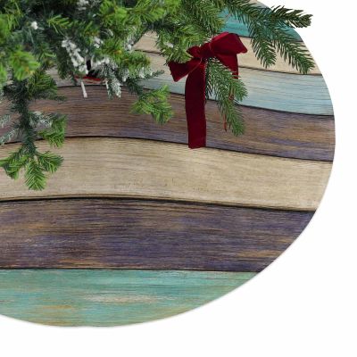 Christmas Tree Skirt Farmhouse Vintage Wooden Plank Holiday Tree Ornaments 4ft Retro Farm Wood Board Xmas Trees Mat Home Decoration for Indoor Outdoor Party
