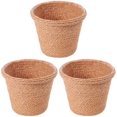 Alipis 3 Pcs Rustic Woven Straw Flowerpot with Plastic Liner for Indoor Succulent Holder, Home Decor, Storage Basket, and DIY Floral Arrangement, Khaki, 4.33 X 4.33 X 11.22 Inch