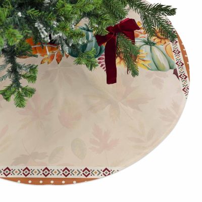 Christmas Tree Skirt Thanksgiving Pumpkins Sunflowers Holiday Tree Ornaments 4ft Fall Harvest Botanical Retro Frame Xmas Trees Mat Home Decoration for Indoor Outdoor Party