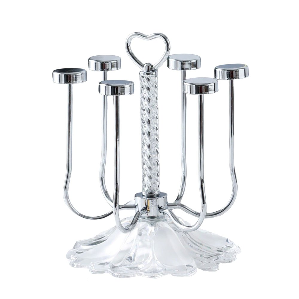 Cup Drying Rack Stand, Mug Rack 6 Cup Metal Hooks Drainer Holder Display Stand for Mugs, Glasses, Bottles on Home Kitchen Countertop,E
