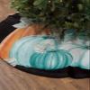 Christmas Tree Skirt Thanksgiving Pumpkins Texts on Black Holiday Tree Ornaments 4ft Teal Orange Pumpkin Xmas Trees Mat Home Decoration for Indoor Outdoor Party view 2