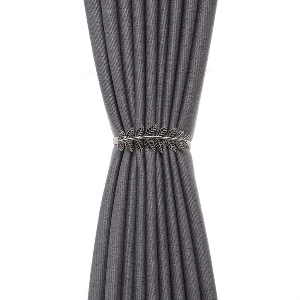 Simple Metal Elastic Curtain Ties - Leaf Curtain Ties Curtain Buckle Curtain Holders,Silver,2 PCS
