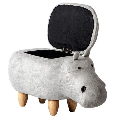 GIZNXBA Foot Stool with Storage, Animal Footrest for Couch, Creative Footstool Storage Ottoman Upholstered Shoe Stool with Solid Wood, Hippo Modeling Decorative Furniture (Color : /Light Gray)