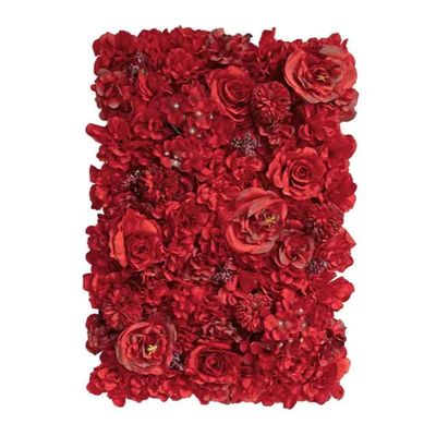 2 Pack of 16 x 24" Artificial Flower Wall Panels Flower Wall Mat Silk Rose Flower Panels for Backdrop Wedding Wall Decoration (Red)