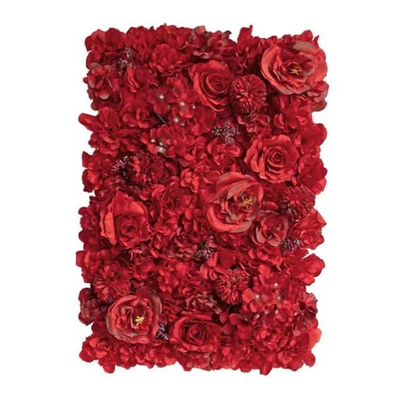 2 Pack of 16 x 24" Artificial Flower Wall Panels Flower Wall Mat Silk Rose Flower Panels for Backdrop Wedding Wall Decoration (Red)