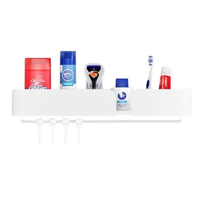 ONEMTB Floating Shelves No Drilling Bathroom Shelves Wall Mounted Bathroom Shelf Adhesive Anti-Rust Space Aluminum for Toilet Bathroom-Black_2 Tier (Color : White, Size : 1st Floor B)