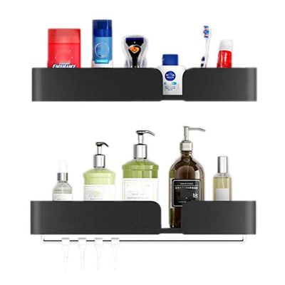 ONEMTB Floating Shelves No Drilling Bathroom Shelves Wall Mounted Bathroom Shelf Adhesive Anti-Rust Space Aluminum for Toilet Bathroom-Black_2 Tier (Color : Black, Size : 2 Layer)