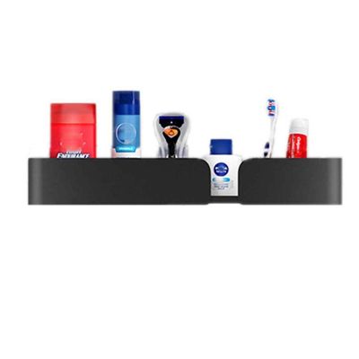 ONEMTB Floating Shelves No Drilling Bathroom Shelves Wall Mounted Bathroom Shelf Adhesive Anti-Rust Space Aluminum for Toilet Bathroom-Black_2 Tier (Color : Black, Size : 1st Floor A)