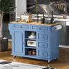 Modern Style 53 Inch Width Rolling Mobile Kitchen Island Cart with Rubber Wood Desktop and Cabinet,5 Drawers and Lockable Wheel,for Kitchen,Dining Room,Living Room (Blue#n) view 1