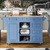 Modern Style 53 Inch Width Rolling Mobile Kitchen Island Cart with Rubber Wood Desktop and Cabinet,5 Drawers and Lockable Wheel,for Kitchen,Dining Room,Living Room (Blue#n) view 2