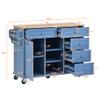 Modern Style 53 Inch Width Rolling Mobile Kitchen Island Cart with Rubber Wood Desktop and Cabinet,5 Drawers and Lockable Wheel,for Kitchen,Dining Room,Living Room (Blue#n) view 3
