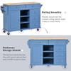 Modern Style 53 Inch Width Rolling Mobile Kitchen Island Cart with Rubber Wood Desktop and Cabinet,5 Drawers and Lockable Wheel,for Kitchen,Dining Room,Living Room (Blue#n) view 4