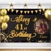AUBAO Custom Happy 41st Birthday Decorations Banner -41 Years Old Birthday Decorations Backdrop- Personalization Happy 41st Birthday - Black and Gold, 4x6ft/5x7.5ft/6x9ft/7x10.5ft/8x12ft view 1