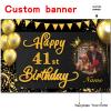 AUBAO Custom Happy 41st Birthday Decorations Banner -41 Years Old Birthday Decorations Backdrop- Personalization Happy 41st Birthday - Black and Gold, 4x6ft/5x7.5ft/6x9ft/7x10.5ft/8x12ft view 2