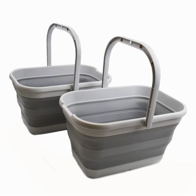SAMMART 12L (3.1 Gallon) Collapsible Rectangular Handy Bucket/Multiuse Foldable Water Pail for Camping, Fishing (Grey (Set of 2))