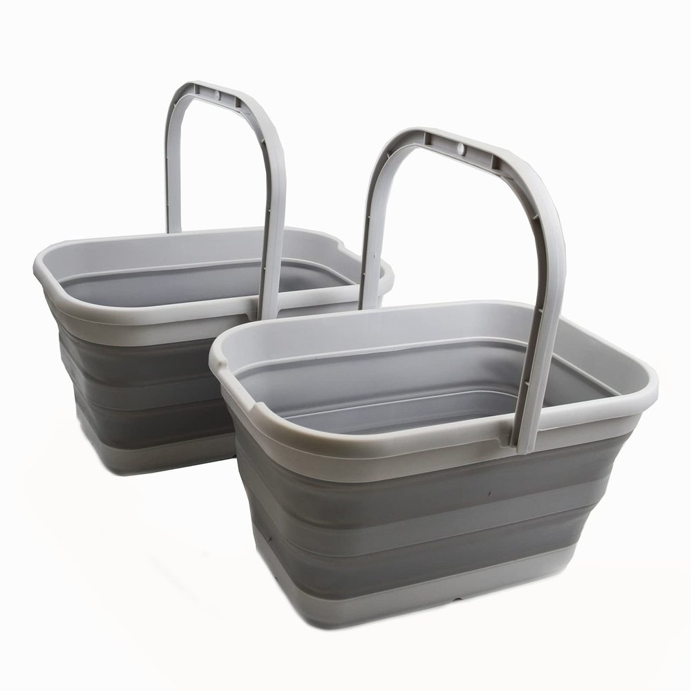 SAMMART 12L (3.1 Gallon) Collapsible Rectangular Handy Bucket/Multiuse Foldable Water Pail for Camping, Fishing (Grey (Set of 2))