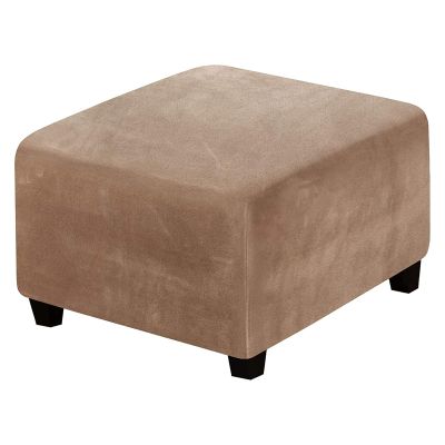 DKSLIPGO Velvet Square Ottoman Covers Slipcover Square Footstool Protector Covers Storage Stool Ottoman Covers Stretch with Elastic Bottom (Large,Camel)