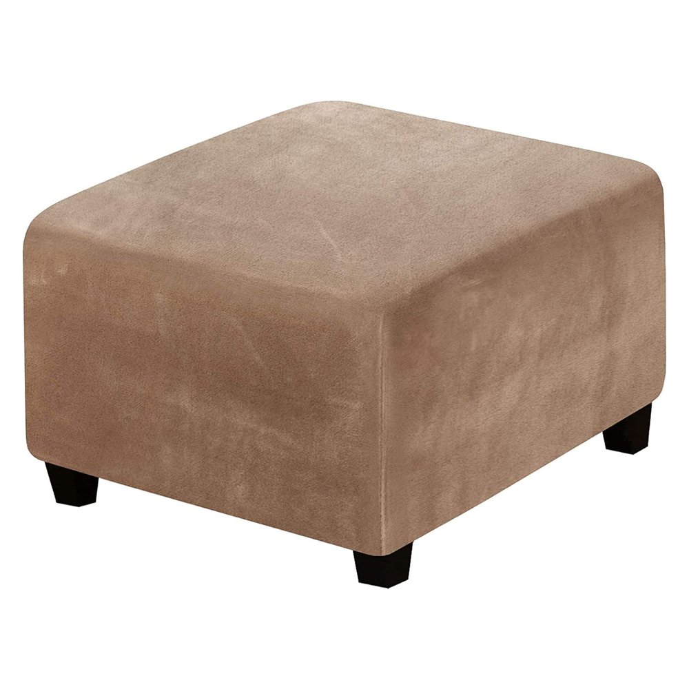 DKSLIPGO Velvet Square Ottoman Covers Slipcover Square Footstool Protector Covers Storage Stool Ottoman Covers Stretch with Elastic Bottom (Large,Camel)