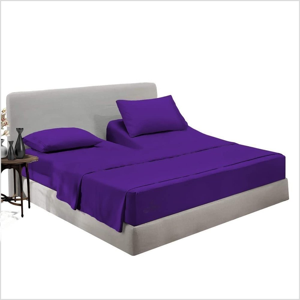 Top Split King Fitted Sheet for Sleep Number Beds - 100% Egyptian Cotton 1000 TC Half Split Fitted Sheet Only - 2 PC Half Split Purple King Fitted Sheet Only Split Down 32 inches from Top