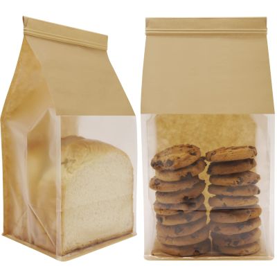 euduv Bakery Bags with Window Large Cookie Bags for Packaging 100Pcs 5.1x4.3x11 Inche Brown Kraft Paper Homemade Bread Bag Keeps Items Fresh Professional and Durability,Easy to Use,Take Out.