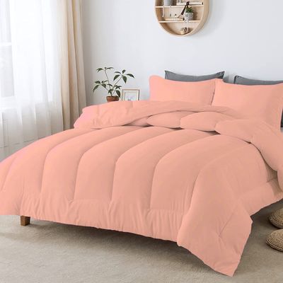 Velosso 3 PC Straight Line Pattern Comforter Set Premium Super Soft 600 GSM All Season | 1000 Thread Count | 100% Egyptian Cotton ( Oversized Super King Size, Peach Color)