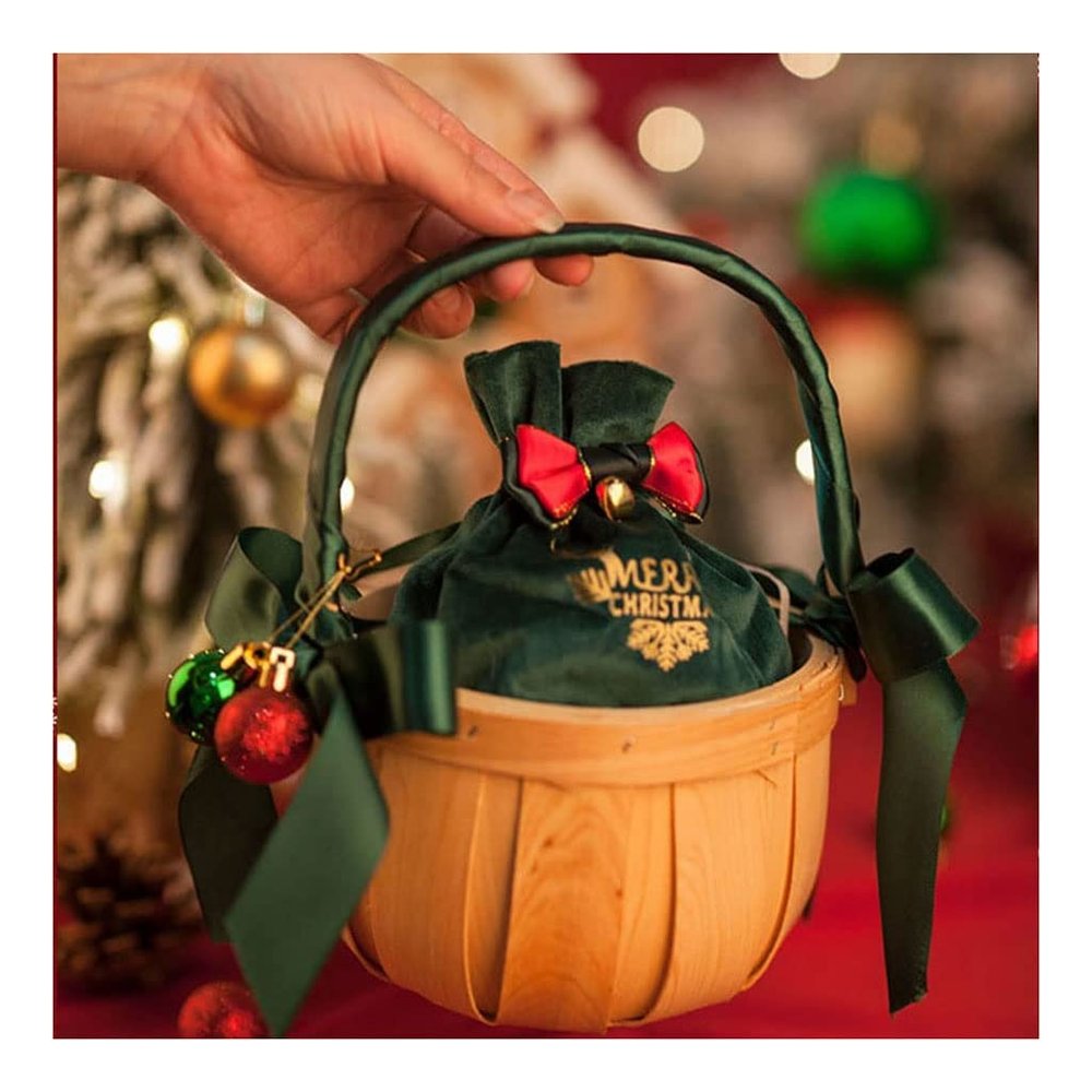 1pcs Christmas Gift Handbag Apple Bag, Christmas Eve Christmas Fruit Packaging Bags Candy Gift Tote Bags (Color : Basket+gift bag)