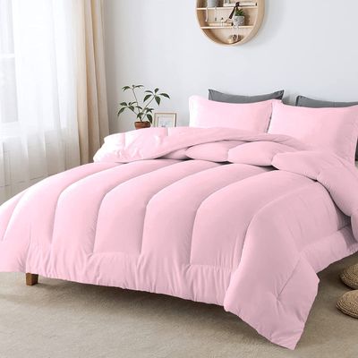 Velosso 5 PC Straight Line Pattern Comforter Set Premium Super Soft 600 GSM All Season | 1000 Thread Count | 100% Egyptian Cotton ( Full/Queen Size, Light Pink Color)