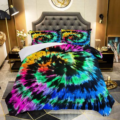 AILONEN Fulid Comforter Set for Teens Young Girls, Colorful Marble Bedding Set Full Size,Purple Tie Dye Duvet for Kids,Easy Care,Microfiber,1 Comforter 2 Pillowcases 3 Piece