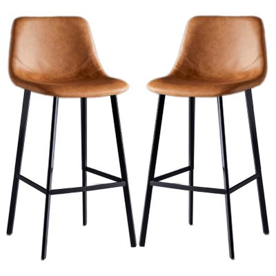 Counter Height Bar Stools Set of 2 with Back and Footrest, Kitchen Island Chairs Faux Leather Upholstered Farmhouse Bar Chairs Dining Chair Support 330LBS