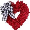 OLOTU Artificial Heart Wreath Romantic Checked Bowknot Garland for Front Door Window Festival Decoration Add A Festive Vibe view 1