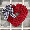 OLOTU Artificial Heart Wreath Romantic Checked Bowknot Garland for Front Door Window Festival Decoration Add A Festive Vibe view 3
