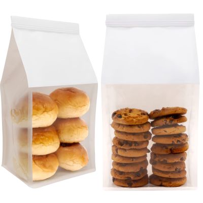 euduv Bakery Bags with Window Large Cookie Bags for Packaging 100Pcs 5.1x4.3x11 Inche White Kraft Paper Homemade Bread Bag Keeps Items Fresh Professional and Durability,Easy to Use,Take Out.
