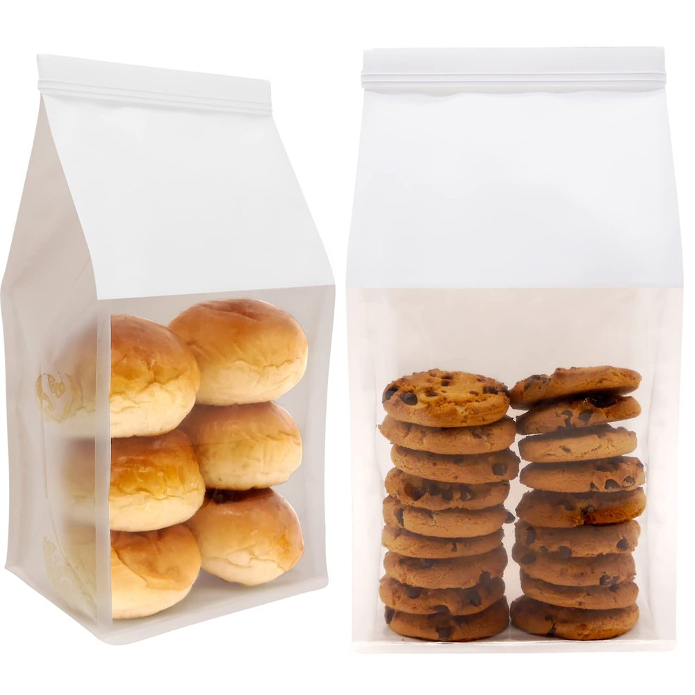 euduv Bakery Bags with Window Large Cookie Bags for Packaging 100Pcs 5.1x4.3x11 Inche White Kraft Paper Homemade Bread Bag Keeps Items Fresh Professional and Durability,Easy to Use,Take Out.